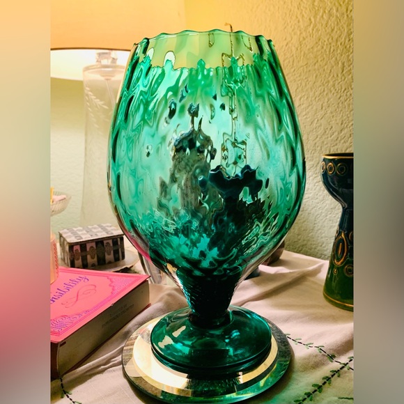 Gorgeous vintage MCM Empoli glass turquoise green brandy snifter. 10” - Picture 1 of 6